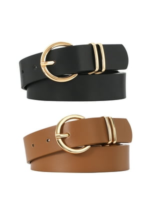 WHIPPY Women Leather Belt with Double Ring Buckle, Black Waist Belt for  Jeans Dress 