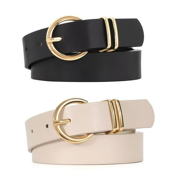 WHIPPY Women's Leather Belt Gold Buckle Waist Belts for Jeans Dresses