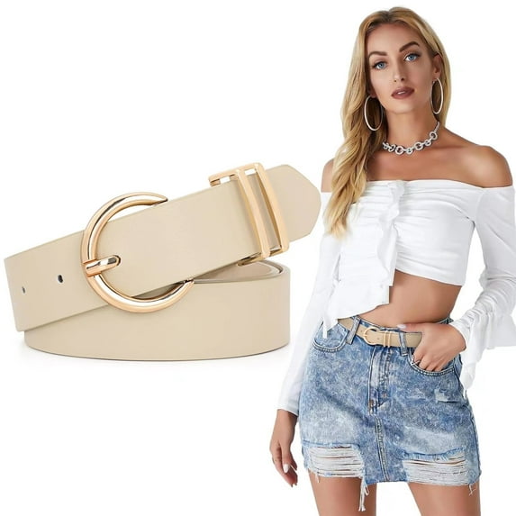 WHIPPY Women's Leather Belt Gold Buckle Waist Belts for Jeans Dresses