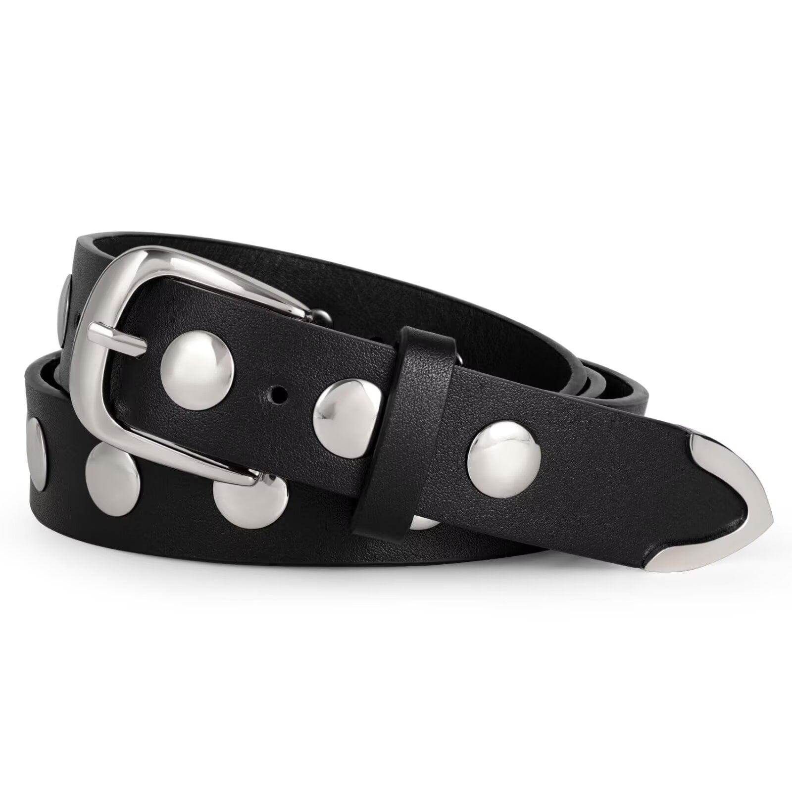 Black leather statement belt with leather, whip, stitching and tiny studs Women main image 4