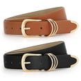 thumbnail image 1 of WHIPPY Womens Leather Belts for Jeans Brown Casual Ladies Dresses Belt with Gold Buckle, 1 of 10