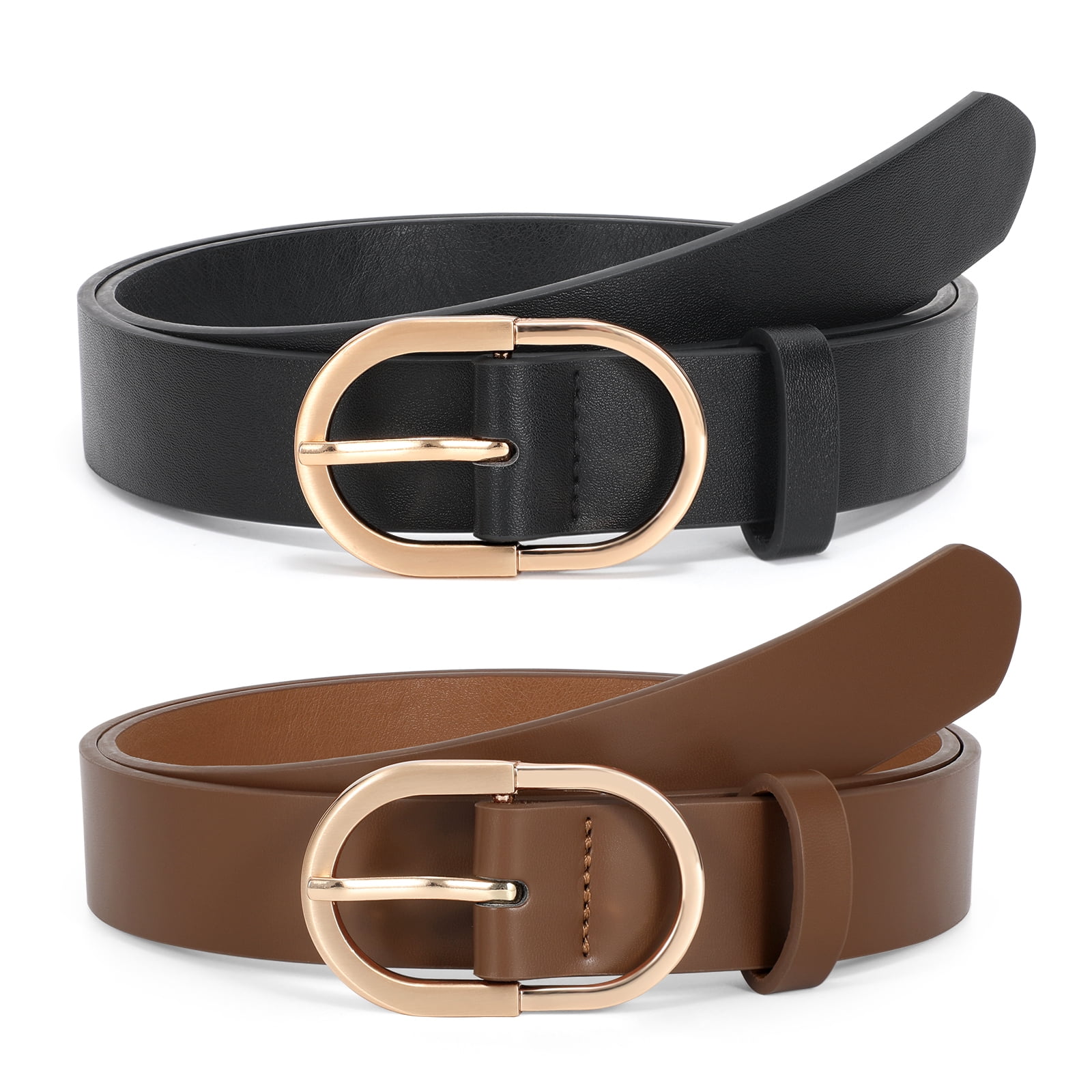 WHIPPY Women's Leather Belts for Jeans Dress Gold Buckle Ladies Waist