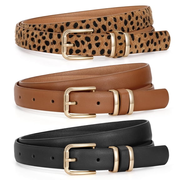 WHIPPY Women's Leather Belts for Jeans Dresses Ladies Belts with Gold Buckle 3 Pack