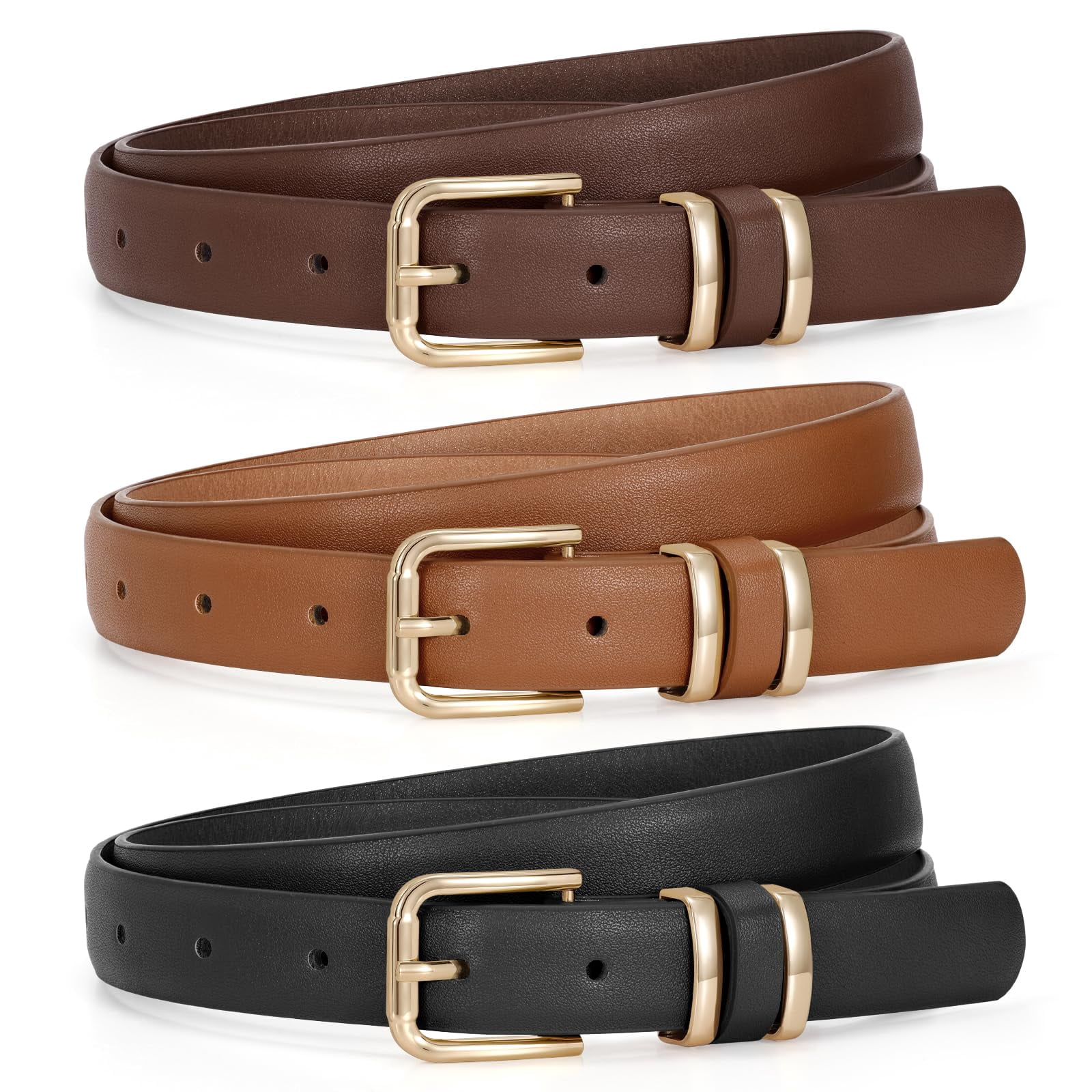 Premium PU Leather Belts with Gold Buckle, Adjustable Fit, 3-Pack PUMIER 3 Pack Women Belts For Jeans Dresses Pants Ladies  main image 4