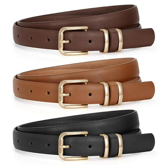 WHIPPY Women's Leather Belts for Jeans Dresses Ladies Belts with Gold Buckle 3 Pack