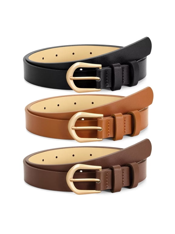 Women's Leather Belts for Jeans Dresses Ladies Skinny Leather Belts