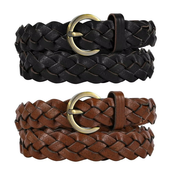 WHIPPY Women's Leather Braided Belts, Woven Skinny Belts for Jeans Pants