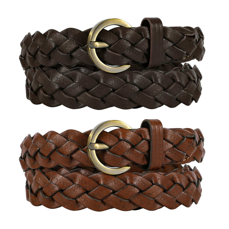WHIPPY Women's Leather Braided Belts, Woven Skinny Belts for Jeans Pants 
