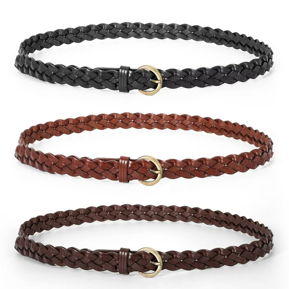 WHIPPY Women's Leather Braided Belts, Woven Skinny Belts for Jeans Pants