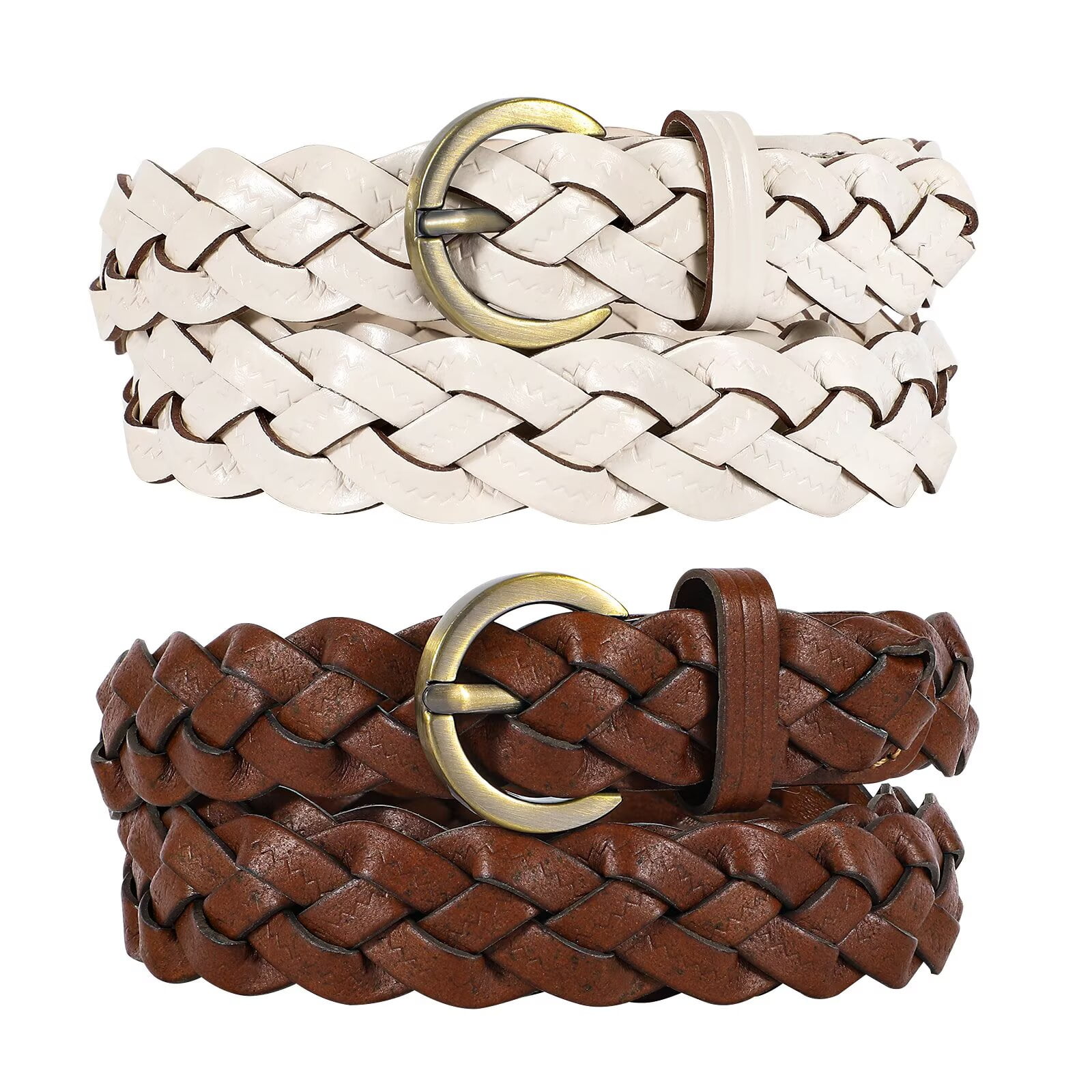 WHIPPY Women's Leather Braided Belts, Fashion Dress Woven Skinny