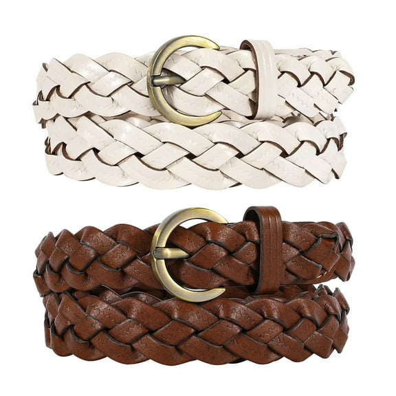 WHIPPY Women's Leather Braided Belts, Woven Skinny Belts for Jeans Pants