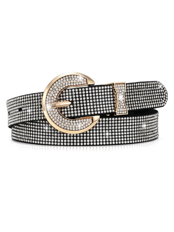Women's Rhinestone Leather Belt Shiny Belts for Jeans Dresses Party