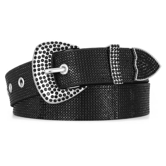 WHIPPY Women's Rhinestone Western Leather Belt Cowgirl Shiny Ladies Belts for Jeans Dresses