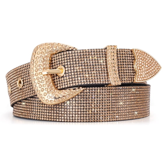 WHIPPY Women's Rhinestone Western Leather Belt Cowgirl Shiny Ladies Belts for Jeans Dresses