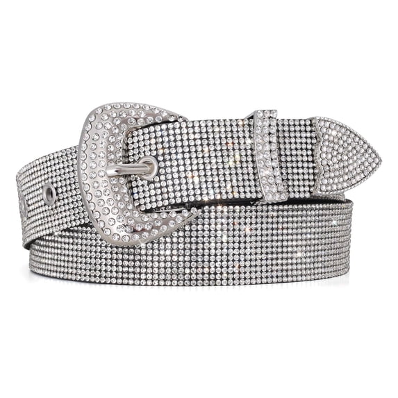 WHIPPY Women's Rhinestone Western Leather Belt Cowgirl Shiny Ladies Belts for Jeans Dresses