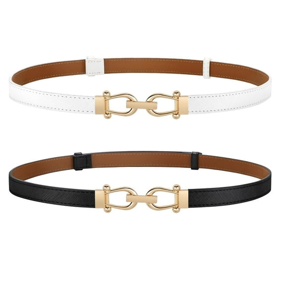WHIPPY Women’s Skinny Leather Belts Adjustable Thin Waist Belts for Dresses Jeans 2 Pack
