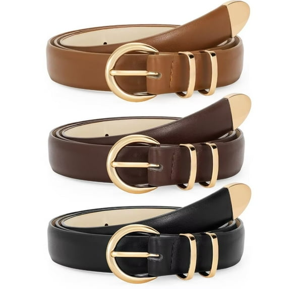WHIPPY Women's Skinny Leather Belts for Jeans Dresses Ladies Black Brown Belts 3 Pack