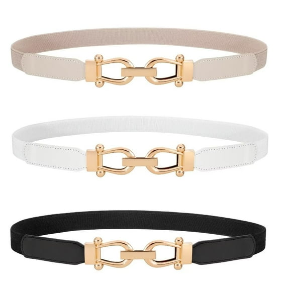 WHIPPY Women's Stretch Belts Elastic Skinny Belt with Gold Buckle for Dresses