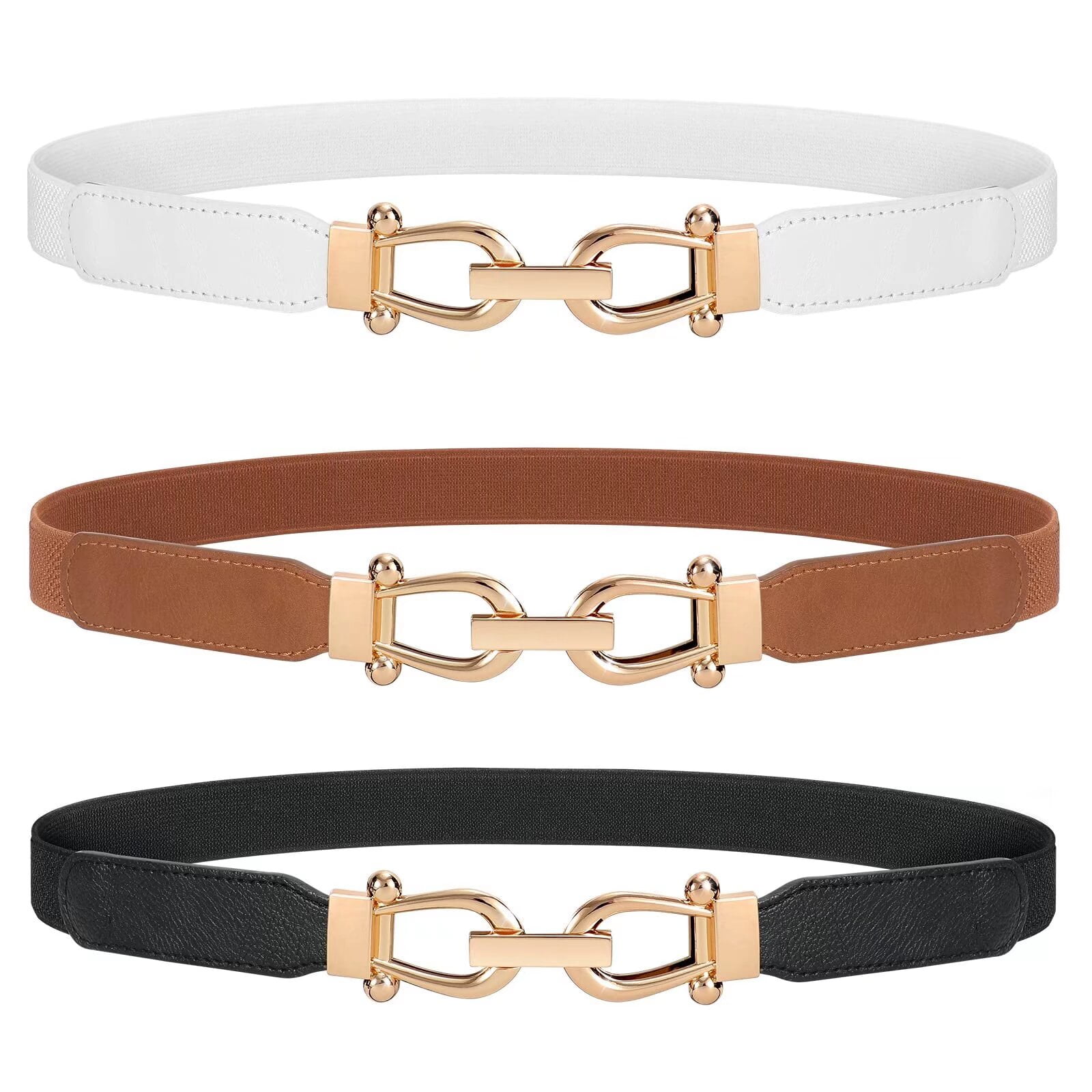 4 Pack Leather Belts for Women with Gold Buckle - Multipack Dress Waist Belt GLITZALL 4 Pack Gold Belts for Women, Ladies Fashion Waist  main image 2