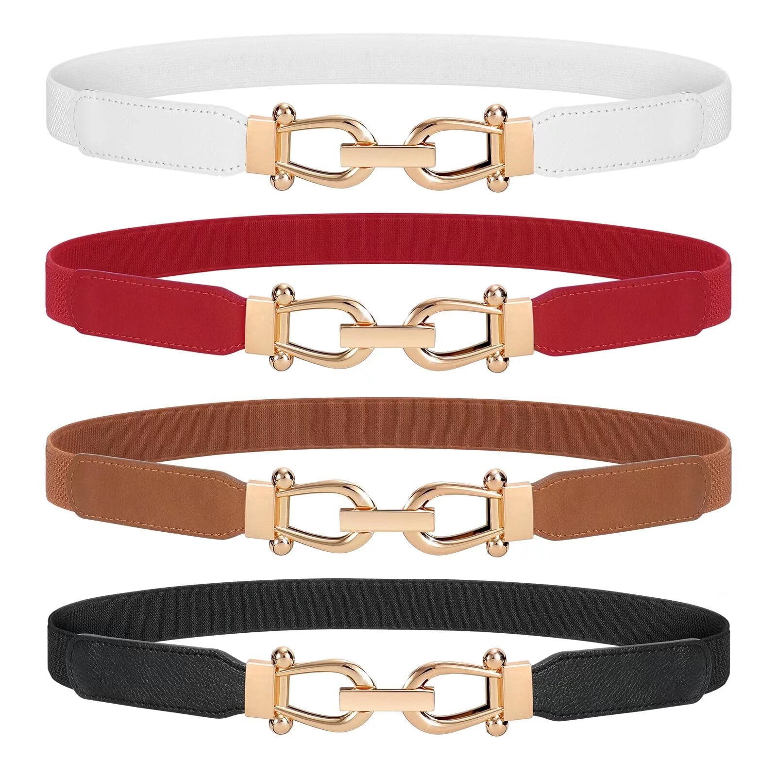 1454 Narrow High Waist Belt For Women Stretch Skinny Elastic Vintage Full Women White Narrow Elastic Hip High Waist Fashion Belt Gold  main image 2