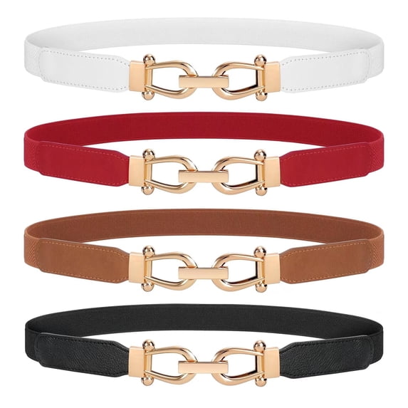 WHIPPY Women's Stretch Belts Elastic Skinny Belt with Gold Buckle for Dresses