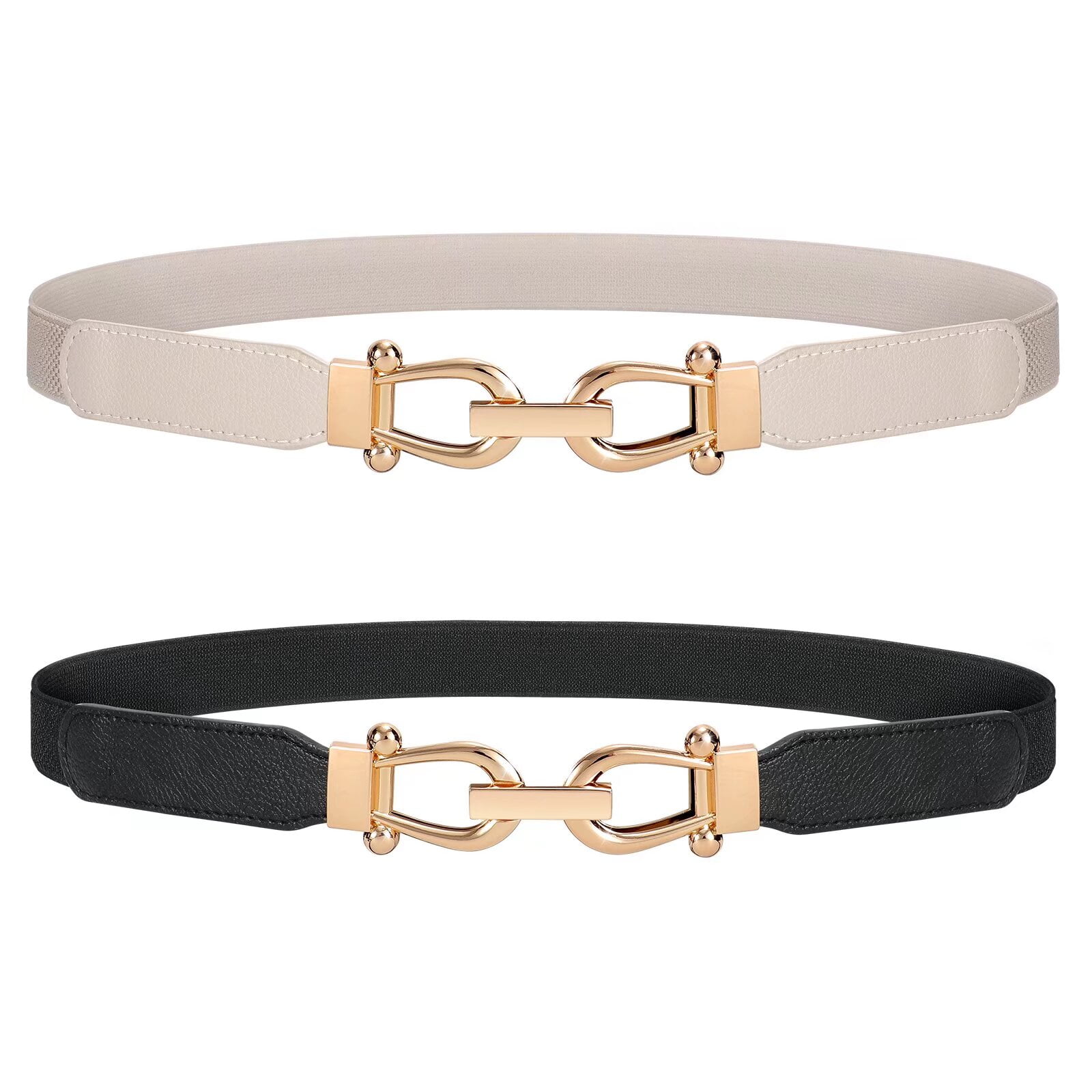 2234 2 Pack Women Elastic Waist Belt Gold Buckle Stretchy Gold Belts for Women, 2 Pieces Gold Chain Belt  main image 3