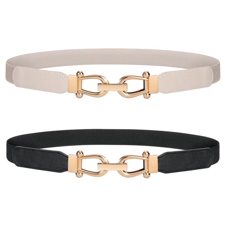 4 Pack Skinny Elastic Belts Gold Buckle PU Leather Thin Stretchy Waist Belts Amazon.com: WERFORU 4 Pack Women Skinny Elastic Waist Belt  main image 4