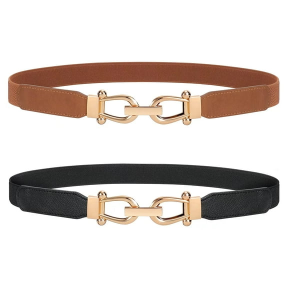 WHIPPY Women's Stretch Belts Elastic Skinny Belt with Gold Buckle for Dresses