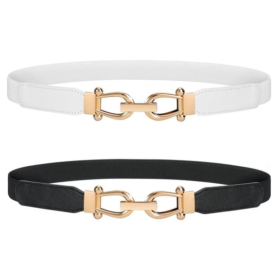 WHIPPY Women's Stretch Belts Elastic Skinny Belt with Gold Buckle for Dresses