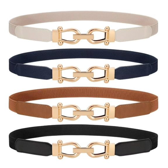 WHIPPY Women's Stretch Belts Elastic Skinny Belt with Gold Buckle for Dresses
