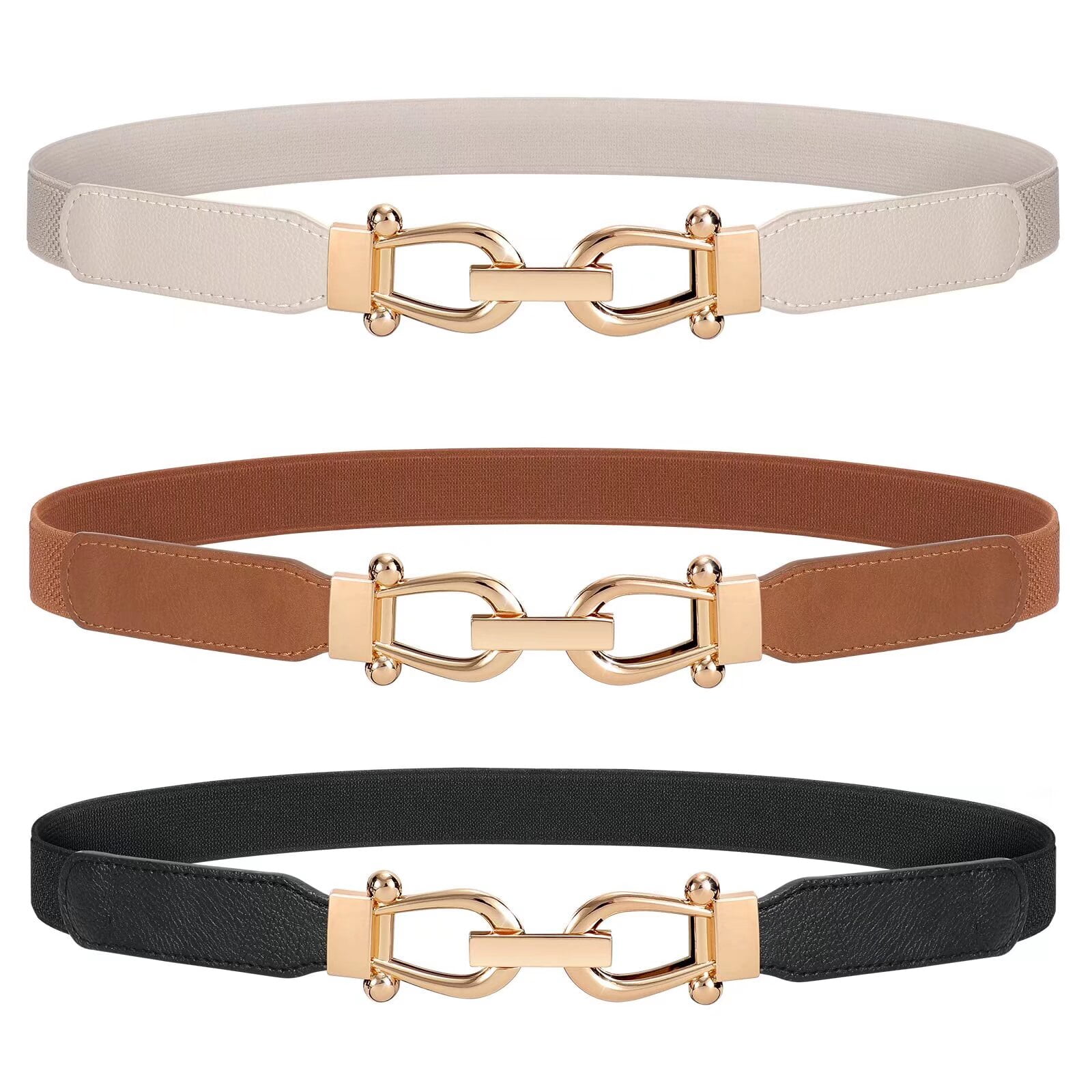 Skinny Elastic Belt with Golden Buckle, PU Leather and Elastic Band Amaxiu Women Elastic Belt, Invisible Stretch Ladies Belts  main image 2