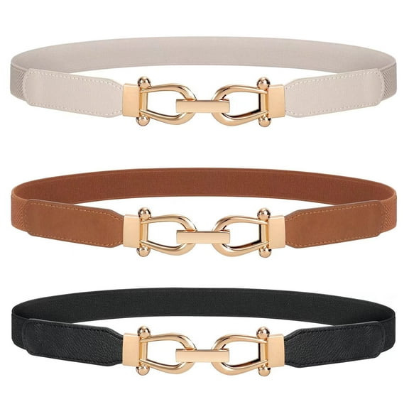WHIPPY Women's Stretch Belts Elastic Skinny Belt with Gold Buckle for Dresses