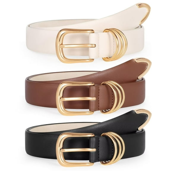 WHIPPY Womens Leather Belts for Jeans Brown Casual Ladies Dresses Belt with Gold Buckle