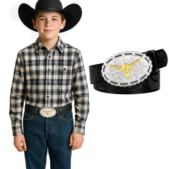 WHIPY Western Cowboy Leather Belt for Kids Boys Girls Cowgirl Leather Belts for Jeans