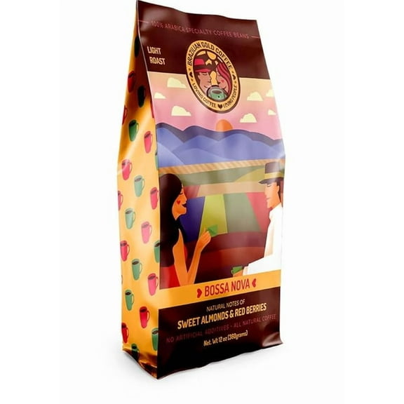 Brazilian Gold Coffee Bossa Nova Gourmet Sweet Almonds & Red Berries Low Acidity Light Roast, Ground, 12 oz