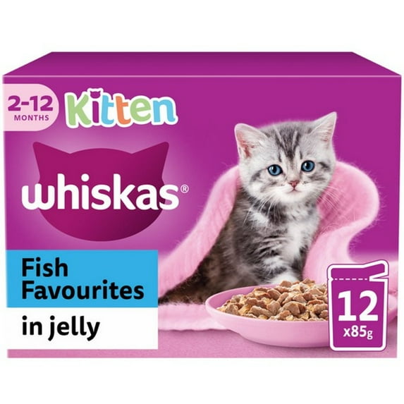 WHISKAS 2-12mths Cat Pouches Fish Favourites in Jelly Cat Food 12x85g