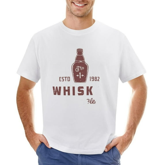 WHISKEY Vintage T-shirt Mens Cotton Classic Crewneck Short Sleeve Tees Unisex White L