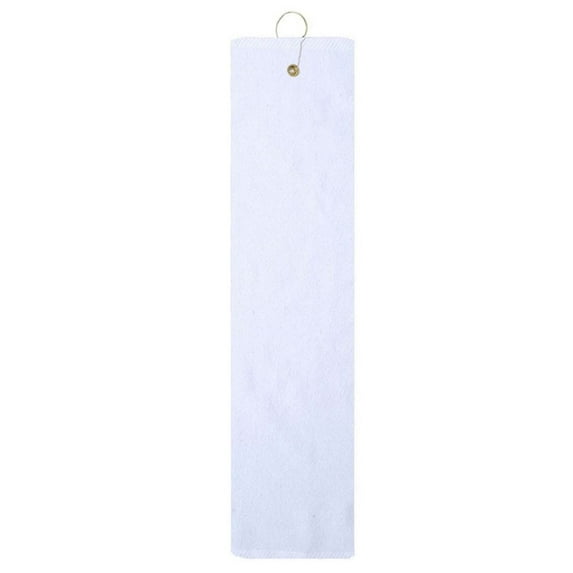 WHITE 100% Cotton Golf Towel High Quality Tri-Fold with Grommet & Hook for Golf Bag 15" x 18"