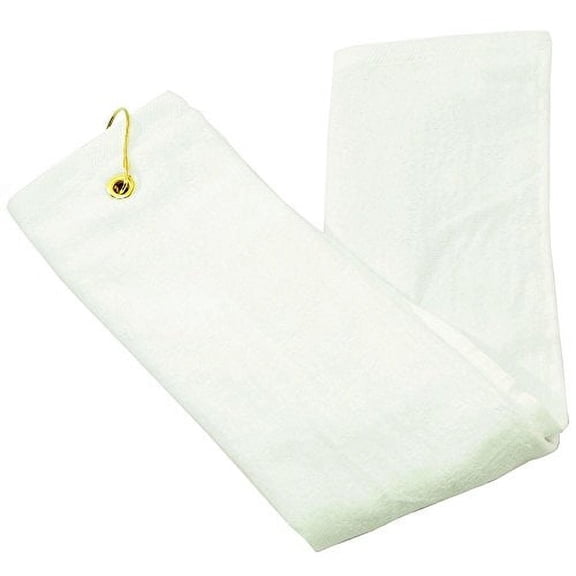 WHITE 100% Cotton Golf Towel High Quality Tri-Fold with Grommet & Hook for Golf Bag