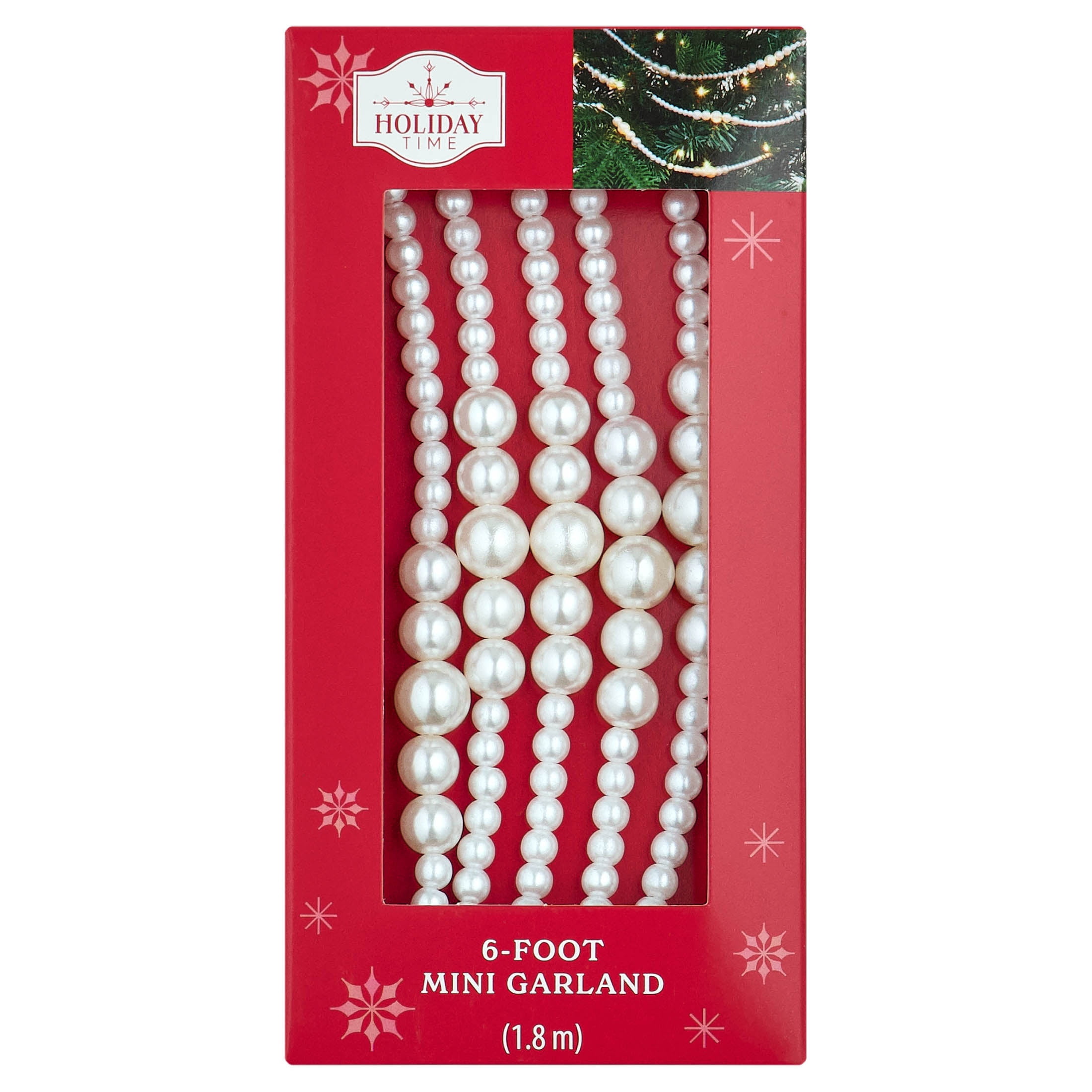 Plastic Bead Mini Christmas Garland, White, 6', by Holiday Time