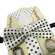WHITE & BLACK POLKA DOT Matching Suspender & Bow-Tie Set Kids Toddler Baby Boys Girls