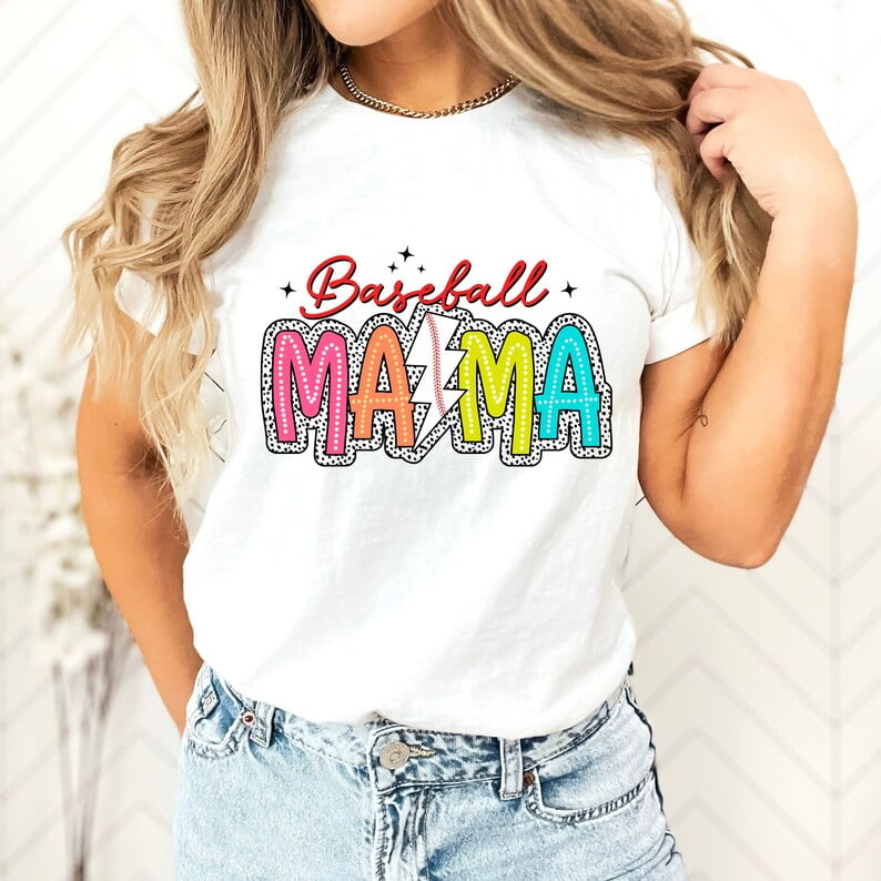[WHITE] Baseball Mama , Baseball , Download , Bright Doodle, Dalmatian Dots, Baseball Mom
