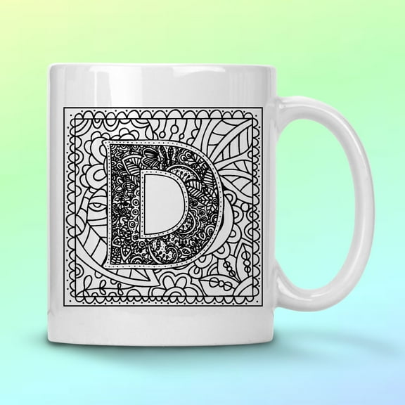 WHITE COFFEE MUG 11 OZ MONOGRAM D