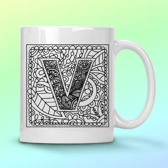 WHITE COFFEE MUG 11 OZ MONOGRAM V