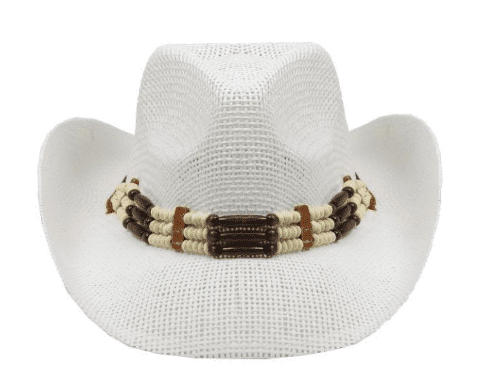 2375 Men Women Cowgirl Straw Western Cowboy Hat (bead-white) TOVOSO Western Cowgirl, Straw Cowboy Hat for Women with  main image 3