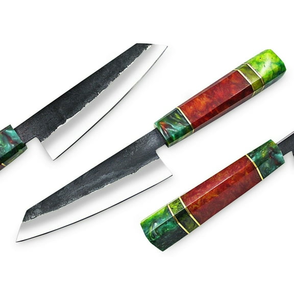 WHITE DEER 1095 Forged Steel Santoku Tanto Chef Knife Japanese Resin Handle