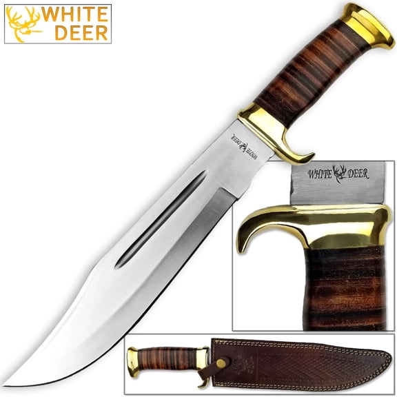WHITE DEER MAGNUM Outback American Bowie High Carbon Stainless Steel Tactical Knives, with Leather Handle