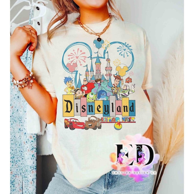 WHITEDisneyland Pixar Fest Balloons Tshirt, Inside Out Group, Monster