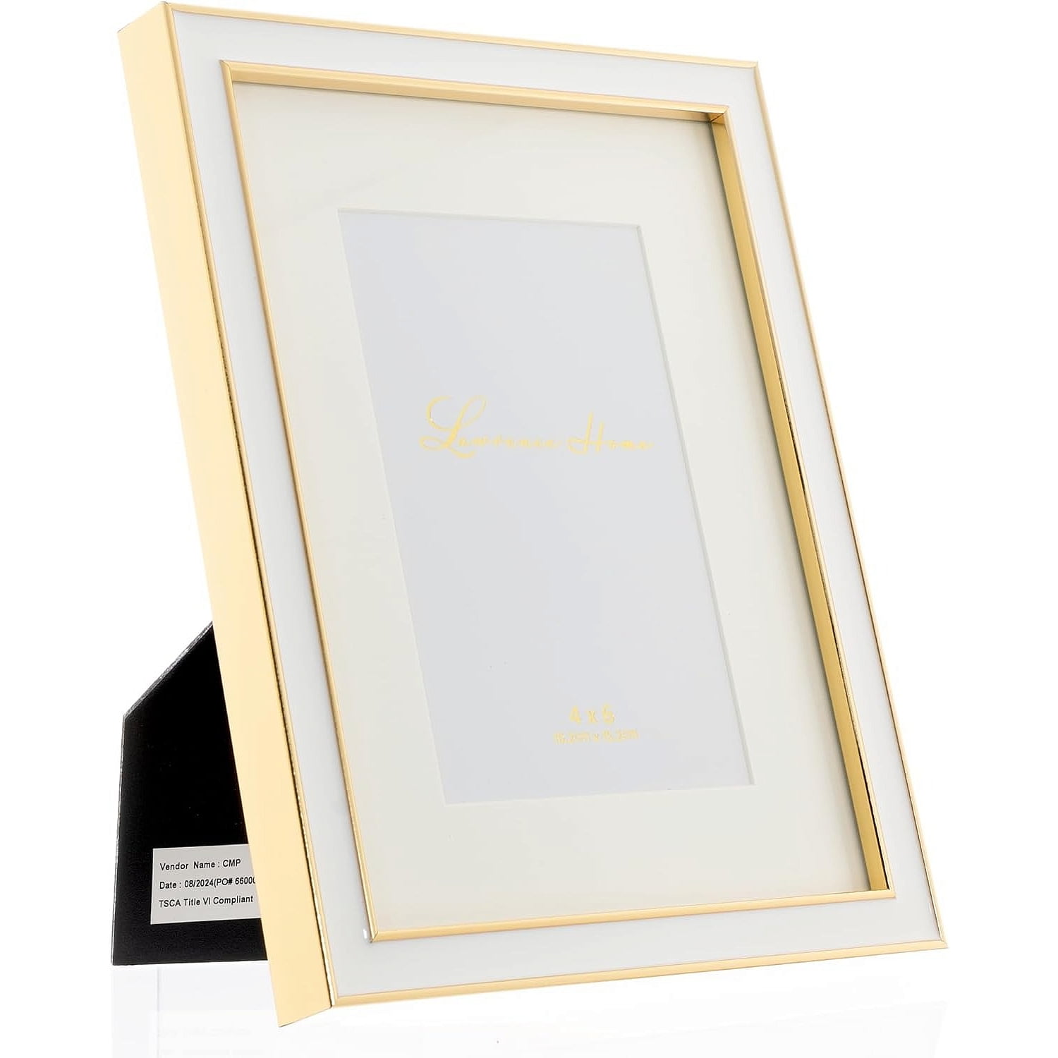 Lawrence Frames Matted White Enamel Picture Frame With Gold Accent - 4x4 Inch, Tabletop Or Wall Mount