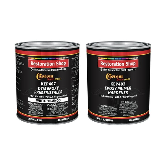 WHITE Epoxy Primer / Sealer 2.1 VOC (HALF GALLON KIT) 2 quarts - Anti-Corrosive DTM Direct to Metal Fast Dry Primer
